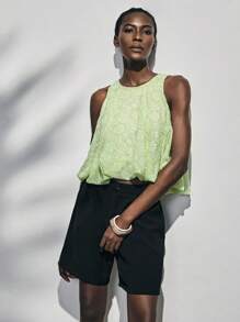 Lumivelle Elegant Jacquard Peplum Hem Tank Top For Summer - Green - View 5