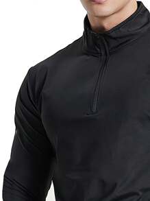 Manfinity Dauomo Camiseta casual de manga larga con cuello alto, cremallera y unicolor para hombres en primavera y verano