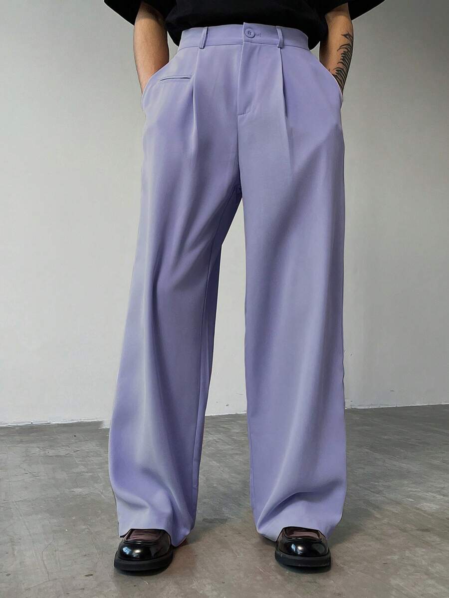 Claim Dot Men's Solid Color Suit Pants, Minimalist Fashion Suitable For Summer - Purple - View 1