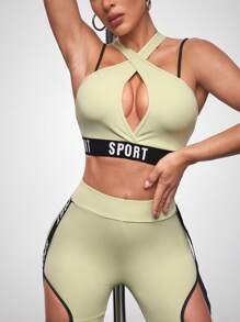 SHEIN Cheerettes 女士简约时尚运动胸罩，适合夏季 - 黃色 - 查看 6