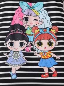 Young Girl Striped Knit Cute Girl Print Camisole Dress