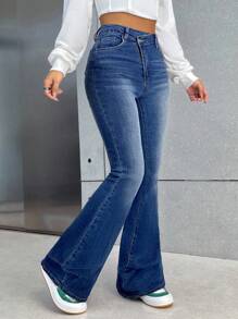 SHEIN Tall 女士牛仔裤 黑色紧身喇叭裤 交叉腰喇叭裤 喇叭紧身裤 秋季女装 秋季