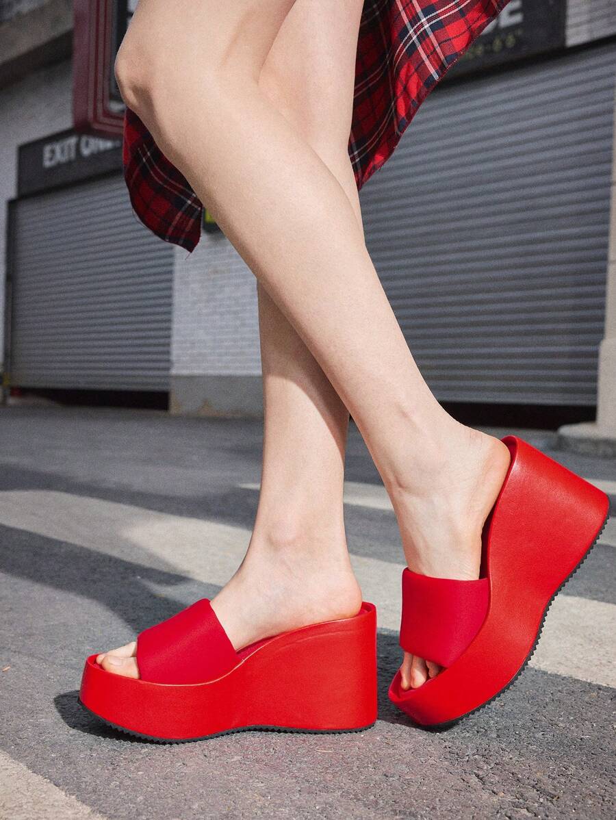 Sugerpunk Women Fashion Thick Sole & Wedge Heel Red Sandals, Versatile And Stylish For Summer