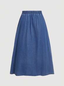 SHEIN MOD MOD Plus Size Women Elastic Waist Casual Blue Denim Maxi Skirt,Summer For Women,Business Casual Woman,Skirts,Elegant Skirts For Women,Cowgirl For Women,Rave Festival,Concert Women,Festival For Women,Cruise Attire Women,Cute Skirts Tops,Old Money Style Women,Country Concert,Country Women,Going Out,Airport For Women