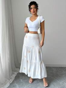 Elenzga Váy thêu hình cây dừa đi biển mùa hè - trắng - Xem 4