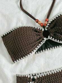 Soleia 女士比基尼沙滩装 2 件套泳衣和泳裤，适合夏季海滩和度假 - 棕色 - 查看 5