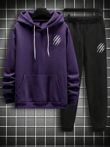 Manfinity EMRG 2pcs Men's Set Hooded Long Sleeve Sweatshirt And Casual Pants, Minimalist Fashion Suitable For Summer Outfits For Men Men Hoodie Sets For Men Men Hoodie - Multicolor - View 3