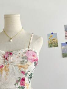 Soleia 女士夏季服装，女士两件套，女士度假服装，复活节，女士西部服装，女士演唱会服装，音乐节服装，狂欢节服装，女士节日花卉印花吊带背心和不对称多层裙套装 - 彩色 - 查看 3