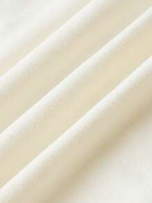 SHEIN MOD 蕾丝拼布不对称下摆可折叠领口蕾丝花边系带修身女式 T 恤，T 恤 - 杏色 - 查看 4