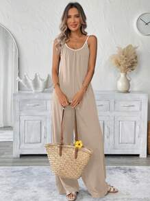 SHEIN LUNE Lässiger Jumpsuit für Damen mit Kontrastfarbe Trägern und Taschen