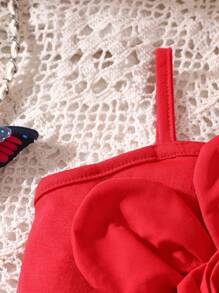 SHEIN 2 Pieces Set For Baby Girls: Floral Knit Tank Top + Yellow Woven Casual Pants, Suitable For Party & Outing