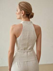 MOTF PREMIUM Atasan Kancing Depan Motif Bunga Stereo Linen - Aprikot - View 7