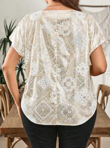 SHEIN LUNE Robe chemise à manches courtes col rond à imprimé feuille pour femmes grandes tailles, vêtements occidentaux pour femmes bohème, vêtements 90s. Tenues d'été pour femmes, tenues d'été modestes pour femmes, tenues d'été bohème "old money", tenues de printemps pour rave, tenues de printemps pour festivals - Multicolore - Voir 6