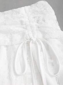 Sweetra 波西米亚风格针织蕾丝不对称下摆褶皱腰女式裙子 - 白色 - 查看 4