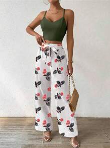 INAWLY 大码纯色细肩带吊带背心和休闲裤 2 件套 - 彩色 - 查看 4