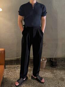 DAZY 1 件男士纯色半拉链针织毛衣，夏季