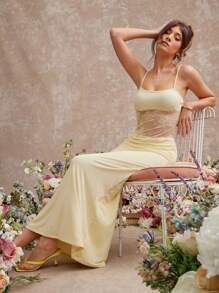 L'Amorae Váy Maxi Không Tay Ren Lưới Màu Vàng Bơ Thanh Lịch Sang Trọng Cho Kỳ Nghỉ Hè, Váy Dự Tiệc Cưới, Trang Phục Mùa Hè Cho Phụ Nữ - Màu vàng - Xem 1