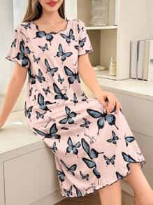 Dream Adore 蝴蝶印花短袖睡袍，睡裙适合夏季