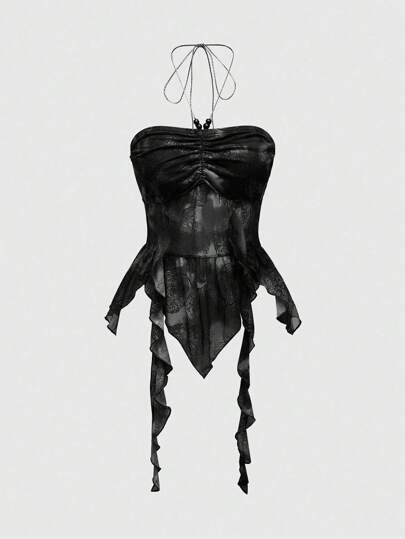 Fairycore ملابس علوية كنزة بنمط باتيك ل-لسيدات بياقة حياكية وذيل غير متماثل