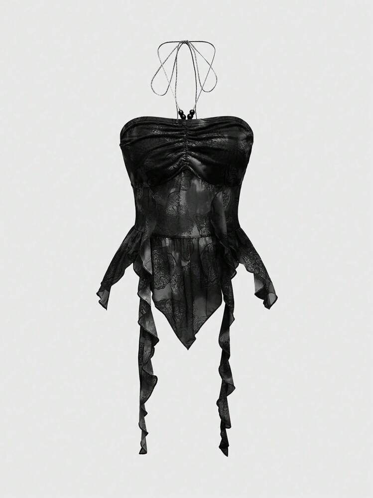 ROMWE Fairycore Women's Paisley Halter Asymmetrical Hem Tank Top | SHEIN USA