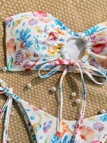 Swim Mod All-Over Print Bikini Swimwear Set For Vacation & Beach - Multicolor - View 3