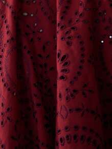 Aveloria Modichic Elegante mini abito da donna con scollo a V, morbido, con ricamo e dettagli in pizzo traforato, in uno stile dolce e raffinato - Bordò - Visualizzare 7