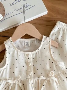 SHEIN LMoss Kids Babygirl Casual Cute Summer Polka Dot Sleeveless Top And Elastic Waist Pants Set