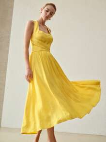 MOTF PREMIUM LINEN CRISS CROSS KNOT ZIPPER DRESS