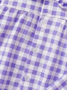 SHEIN Set de 2 piezas de ropa para el hogar para niñas bebé que incluye top con cuello a cuadros y bolsillos, y pantalones casuales