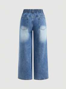 SHEIN PETITE CURVE 大码女式复古蓝色水洗宽松直筒牛仔裤 - 中等水洗藍 - 查看 2