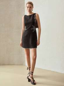 MOTF PREMIUM LINEN FLORAL EMBROIDERY DRESS - Black - View 6