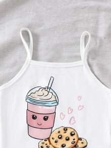 2 件女童休闲饼干和饮料图案背心和短裤套装，舒适家居服套装 - 彩色 - 查看 6