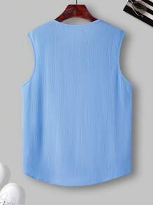 Manfinity Homme 男士纯色简约时尚背心，适合夏季男士无袖男士夏季上衣男士肌肉衫 - 淺藍色 - 查看 2