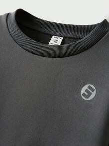 JNSQ Back To School Clothes, Tween Girls And Boys Oversized Long Sleeve Hoodies, Round Neck Contrast Color Reflective Tape Funny Letter Print Long Sleeve Sweatshirts, Suitable For Autumn, Winter Daily Wear, Outdoor Activities, Vacation, Streetwear, Party And Casual - Dark Grey - View 6