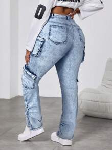 SHEIN EZwear Jeans cargo slim casual évasé bleu grande taille