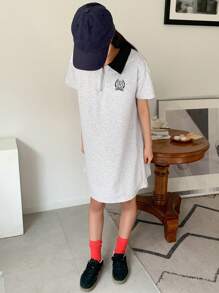 DAZY Tween Girl Front Zipper Short Sleeve Simple Casual Dress, Daily Wear - Grey - View 7