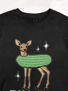 莳萝泡菜趣味蔬菜攻击性黑色幽默图案印花女式短袖圆领 T 恤 - 黑色 - 查看 3