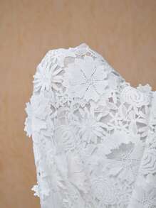 SHEIN LUNE 纯色碎花无袖圆领镂空性感优雅休闲度假约会女士中长连衣裙，适合春夏季，适合伴娘服、晚礼服、正式活动 - 白色 - 查看 10