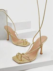 CUCCOO SZL 女士鞋金属金字塔高跟系带人字凉鞋，迷人派对高跟凉鞋，适合夏季毕业高跟鞋舞会高跟鞋度假鞋夏季促销派对坏人时尚别致华丽风格万圣节圣诞节迪斯科派对性感夜晚秋季 - 金色 - 查看 5