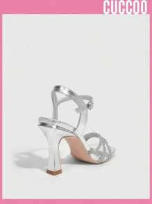 CUCCOO SZL 时尚银色水钻高跟凉鞋女式春夏季度假鞋夏季促销派对坏人时尚别致华丽风格万圣节圣诞节迪斯科派对性感夜晚秋季