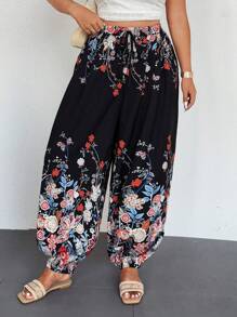 Breezaya Plus Size Bohemian Loose Casual Lightweight Patterned Cropped Pants - Multicolor - View 4
