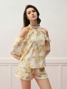 MOTF PREMIUM Blusa con estampado floral y hombros descubiertos - Amarillo - Ver 5