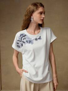 MOTF PREMIUM CAMISETA BOXY CON BORDADO FLORAL - Albaricoque - Ver 4