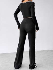 Flirla Women's Leopard Print Patchwork Long Sleeve Slim Fit Jumpsuit Fall Cloth For Women