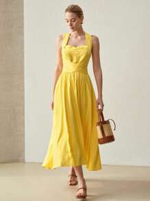 MOTF PREMIUM LINEN CRISS CROSS KNOT ZIPPER DRESS