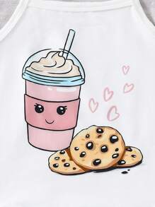 2 件女童休闲饼干和饮料图案背心和短裤套装，舒适家居服套装 - 彩色 - 查看 7