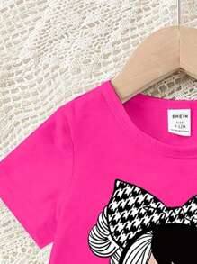 SHEIN Playful Pals 2 件套女婴休闲百搭日常服装，适合外出，春夏季 - 玫紅色 - 查看 5