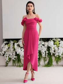 MOTF Soiréza 花卉贴片不对称下摆鸡尾酒会礼服 - 玫紅色 - 查看 6