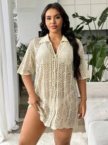 Swim Lushoire Plus Size Simple & Fashionable Kimono, Suitable For Summer - Apricot - View 6