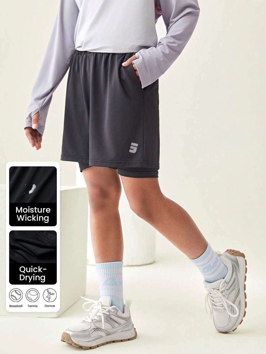 JNSQ 返校户外专业运动短裤，儿童松紧腰 3M 反光印花跑步运动短裤套装